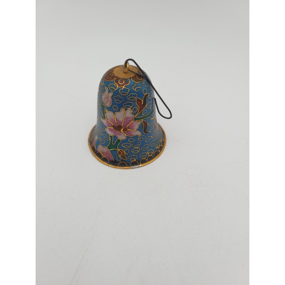Cloisonne Enamel Bell Ornament  Blue‎ with pink flowers Lillian Vernon